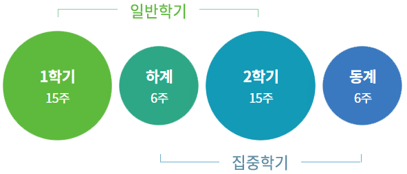 일반학기 1학기15주,하계6주,2학기15주 : 집중학기 하계6주,2학기15주,동계6주